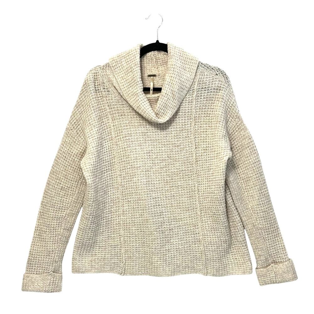 Free People Sidewinder Waffle Knit Wool Sweater Women's Sz XS Beige Oversized